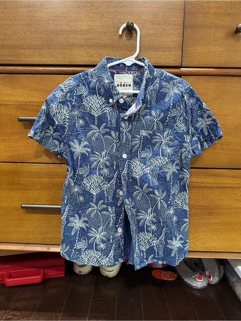 Boden Blue Short-Sleeve Tropical Print Button-Down Shirt